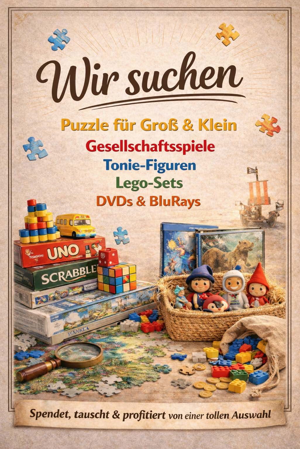 Plakat - Wir suchen Medienspenden Plakat - Wir suchen Medienspenden